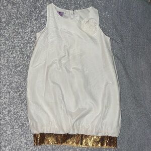 Elegant White Dress with Gold Sequin Hem Size 8